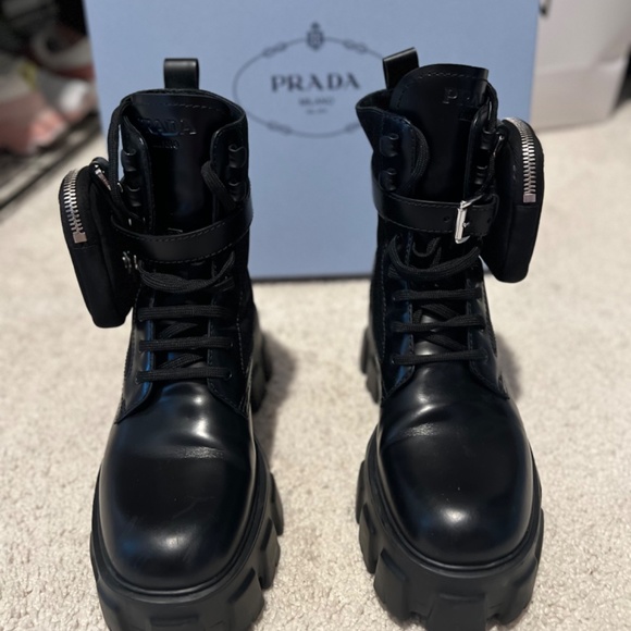 Prada Monolith brushed leather and nylon boots with pouch - Picture 4 of 12